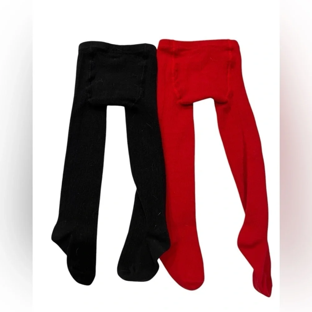 Set of 2 Little Stocking Co Black & Red Cable Knit Leggings size 1 to 2 years